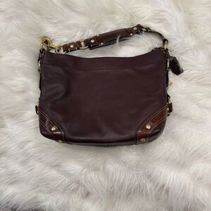 Coach Dark Brown Leather Shoulder Bag with Gold Accents